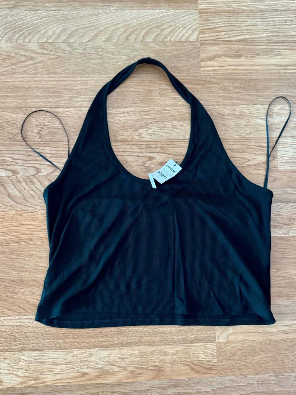 Express Black Ribbed Halter Crop Top